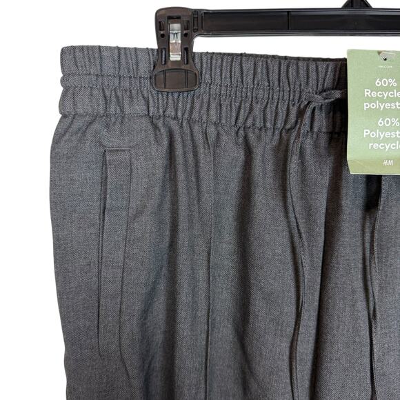 H&M Pants Mens Large Gray High-Rise Pleated Flat Front Drawstring Waist Trendy - Picture 5 of 14